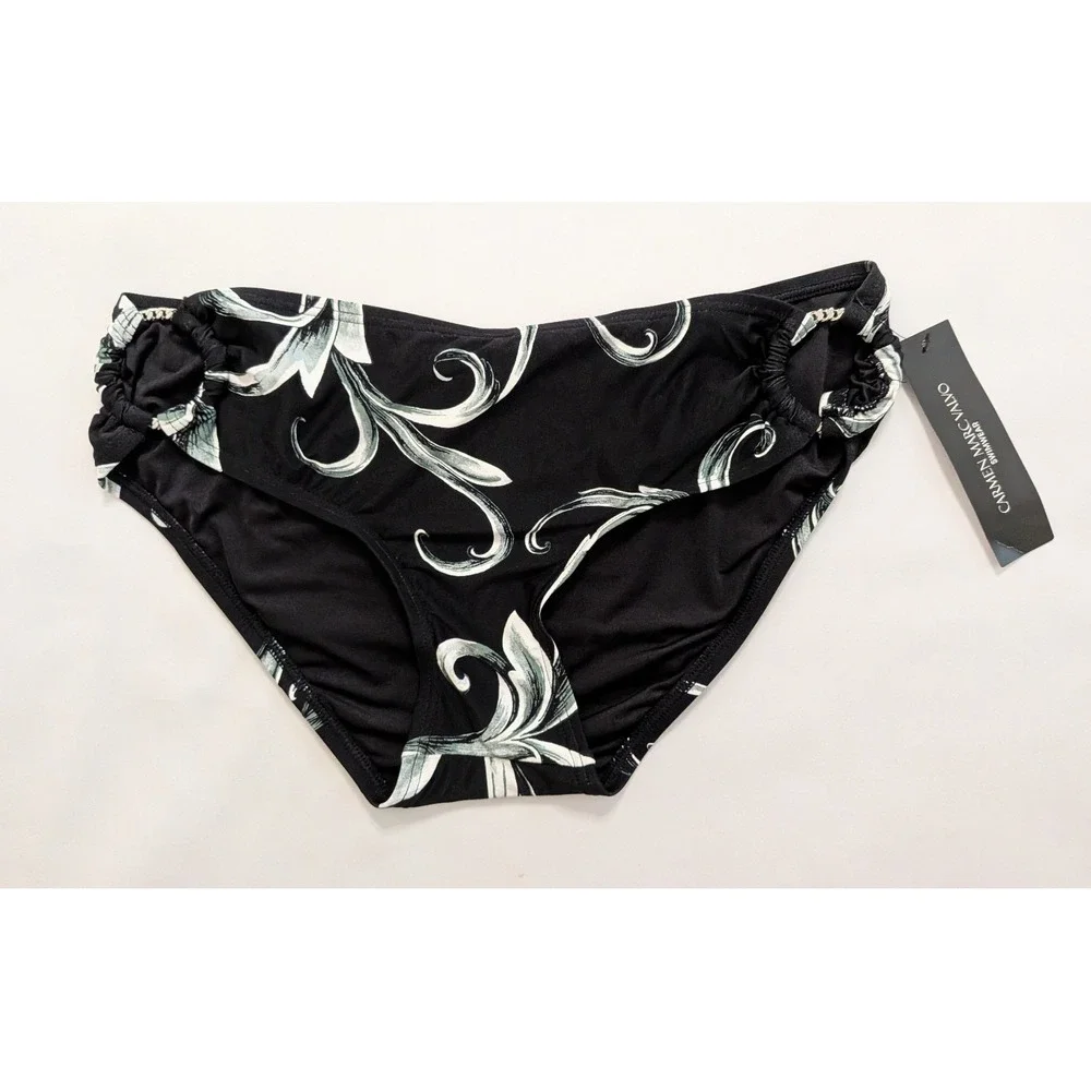 Carmen Marc Valvo O-Ring Bikini Bottom Swimsuit Black White Women's Small S NWT